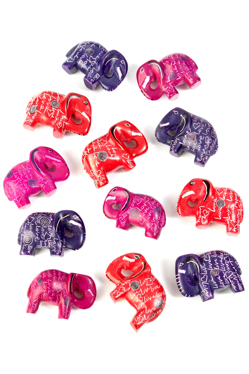 One Dozen Assorted LOVE Miniature Soapstone Elephants Default Title