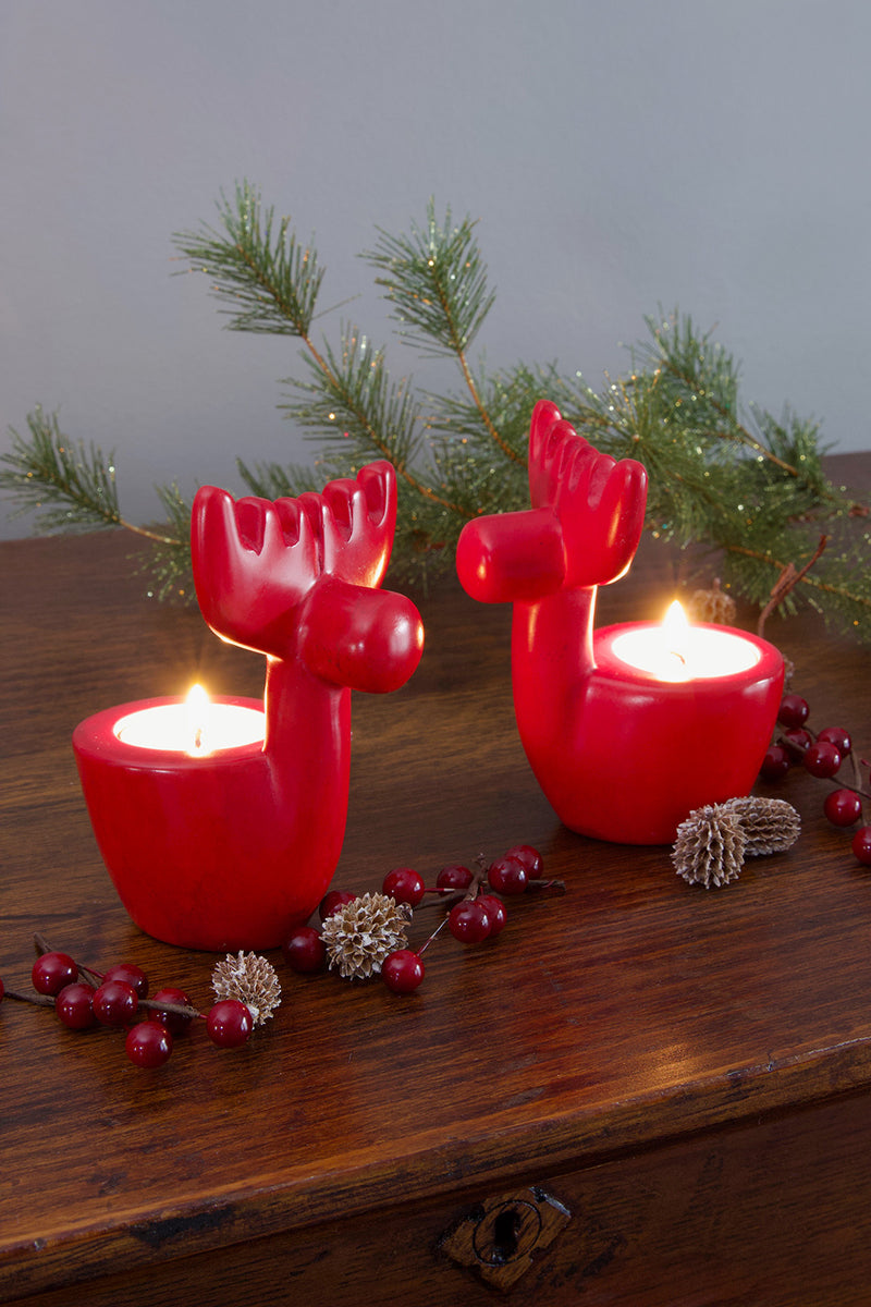Kenyan Red Reindeer Tealight Candle Holder Default Title
