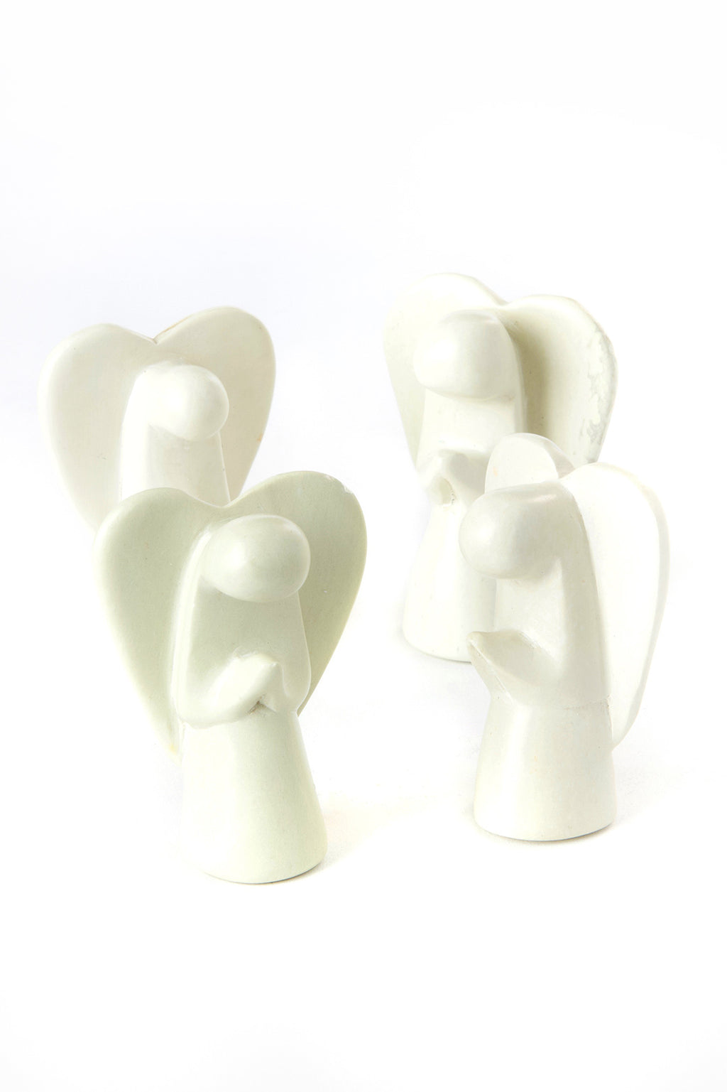 Set of Four White Soapstone Praying Angel Sculptures Default Title