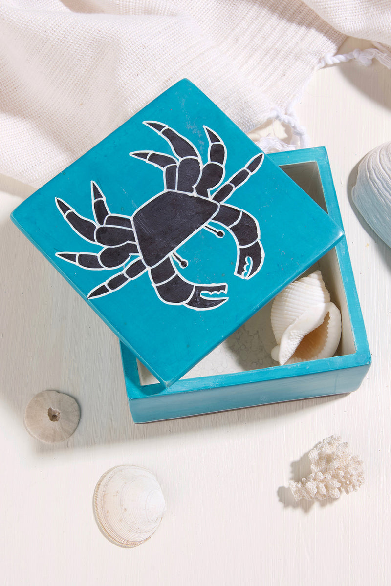 Aqua Blue Capricious Crab Soapstone Boxes ND242B Small Box