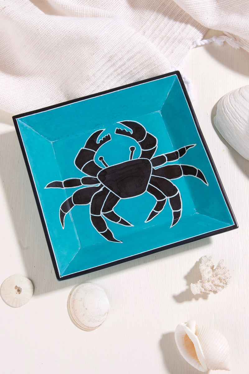5.5" Aqua Coastal Crab Square Soapstone Dish
