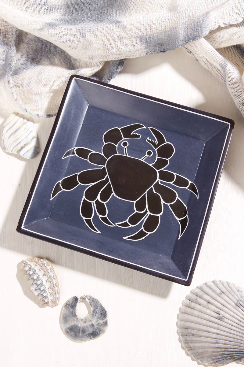 5.5" Slate Coastal Crab Square Soapstone Dish