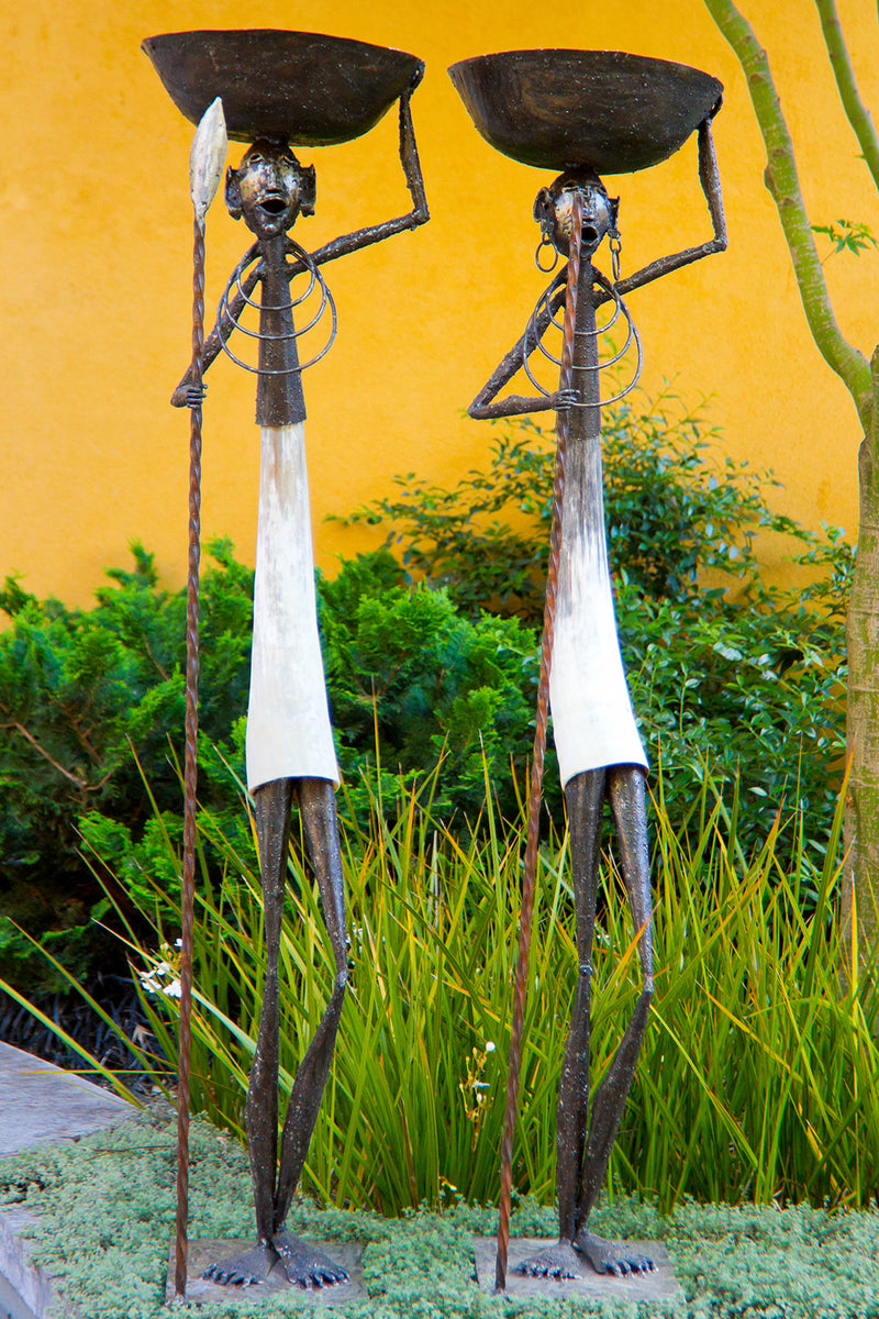 Kenyan Cow Horn Warrior Bowl Sculptures