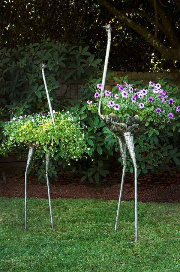 Kenyan Recycled Metal Ostrich Plant Holders