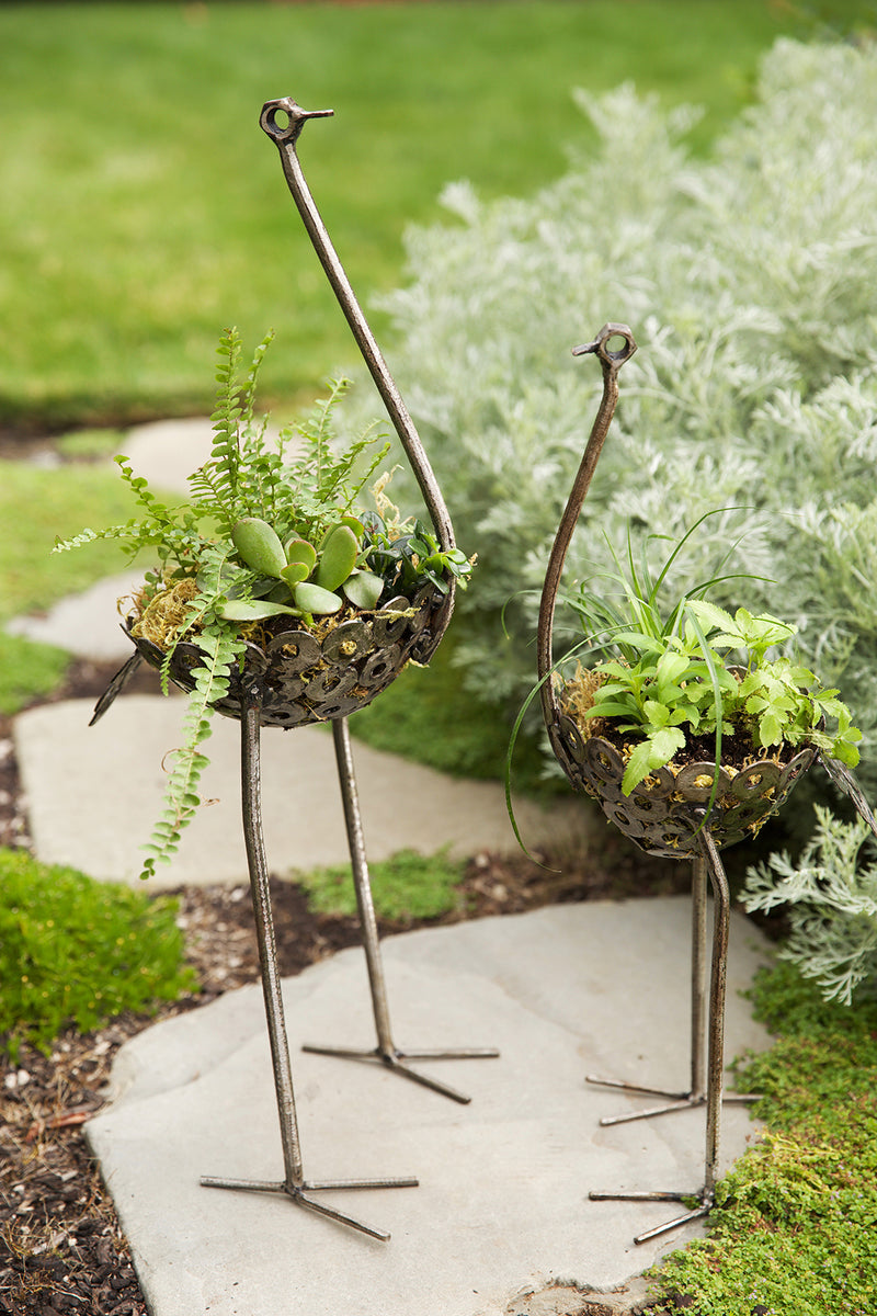 Small Recycled Metal Ostrich Bowls