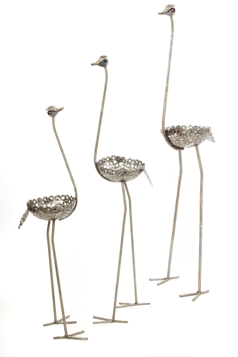 Tall Recycled Metal Ostrich Planters