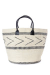 White Sisal Empress Bag with Black Leather Handles