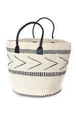 White Sisal Empress Bag with Black Leather Handles
