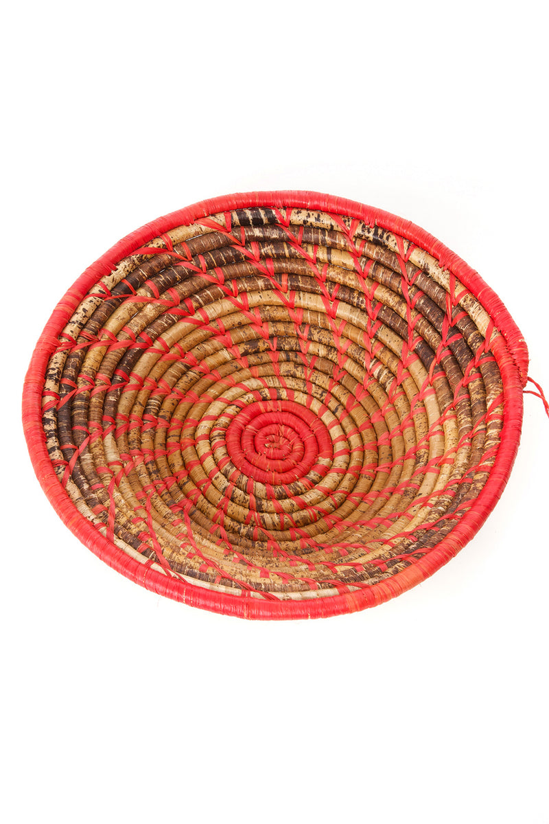 Red Raffia & Natural Banana Leaf Sata Basket