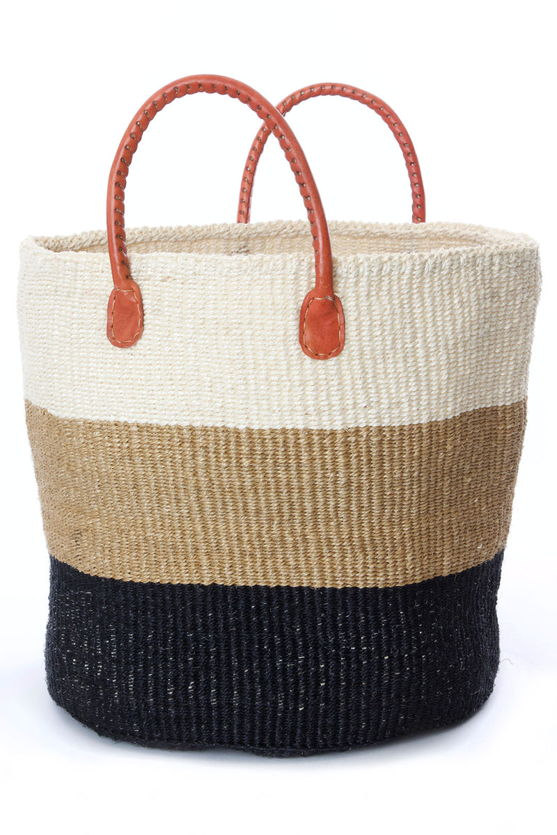 Ivory, Sand & Onyx Strata Tote with Leather Handles