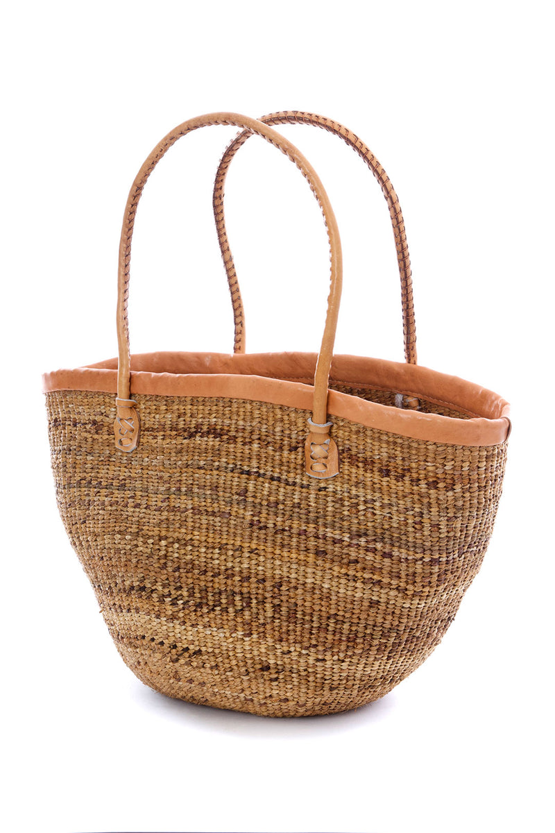 Kenyan Banana Fiber and Leather Tote Bag