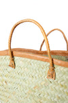 Kenyan Traditional Wide Weave Palm Shopper with Leather Trim