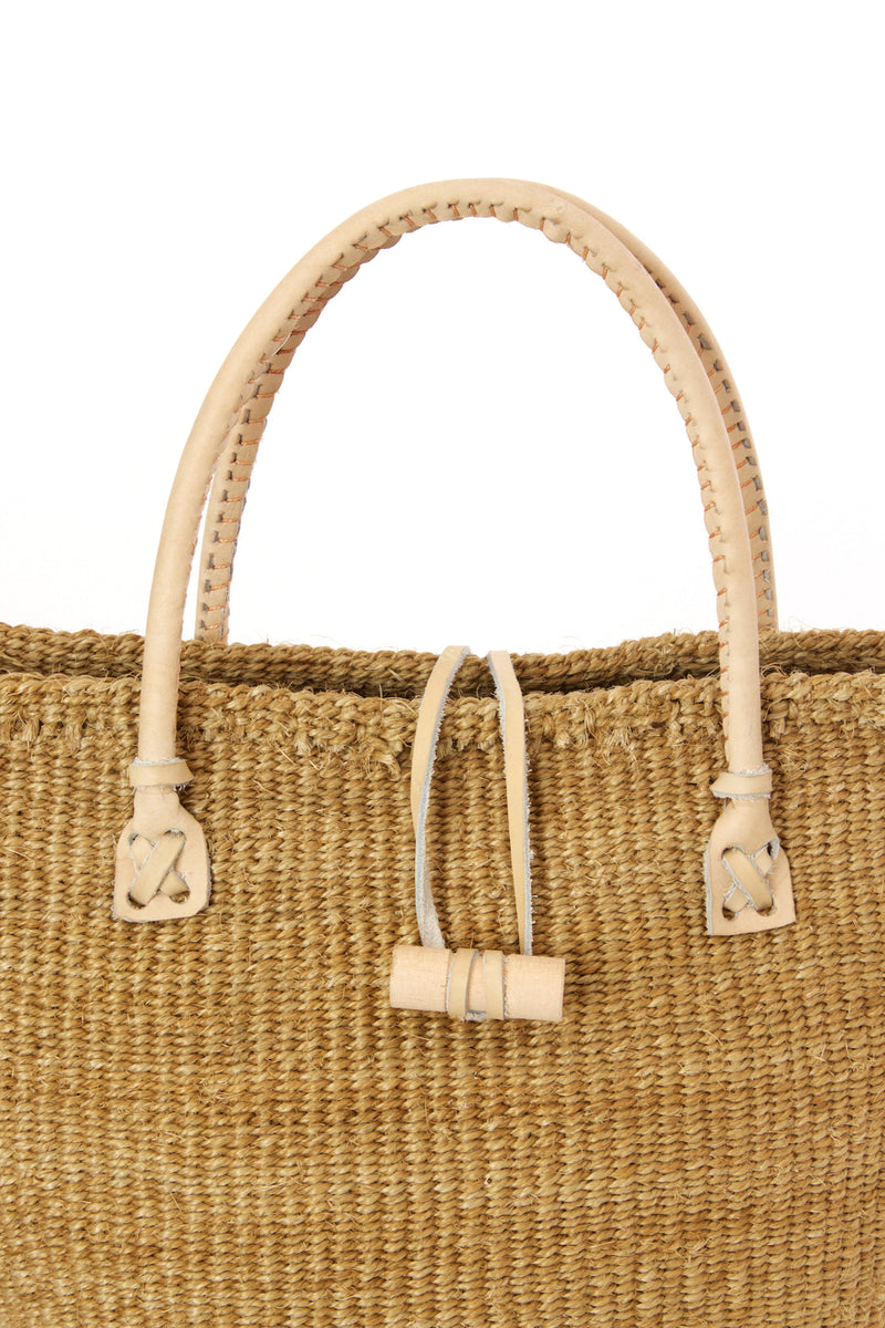 Classic Khaki Sisal Handbag with Leather Handles