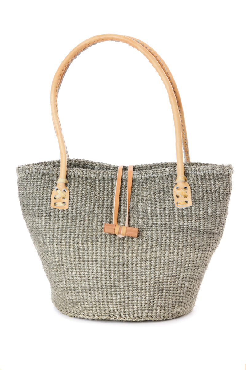 Classic Sisal and Leather Handbag in Shades of Gray