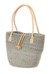 Classic Sisal and Leather Handbag in Shades of Gray