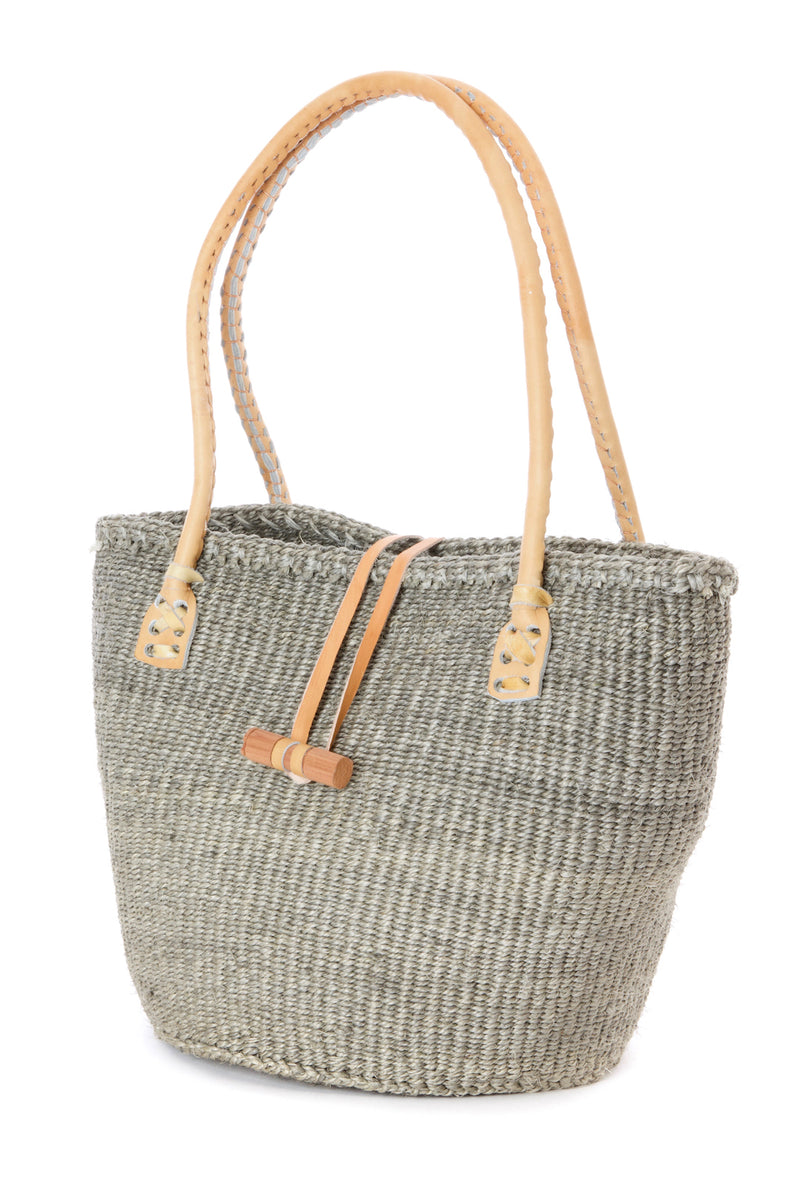 Classic Sisal and Leather Handbag in Shades of Gray