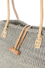 Classic Sisal and Leather Handbag in Shades of Gray