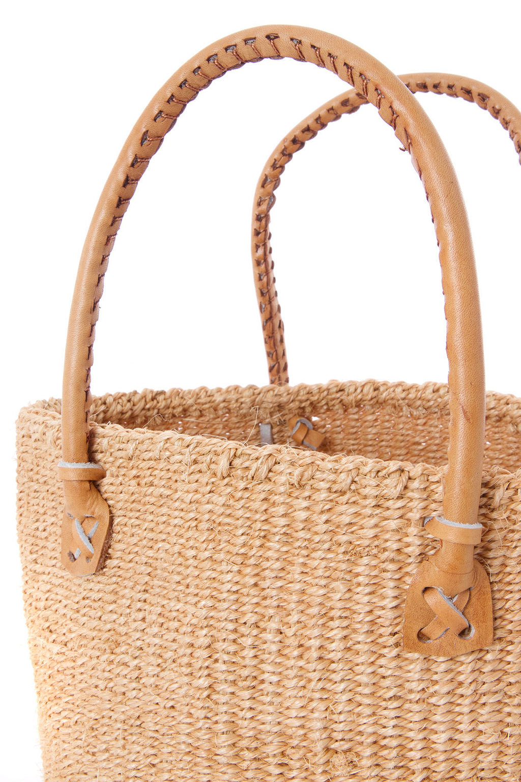 Classic Blush Sisal Handbag with Leather Handles