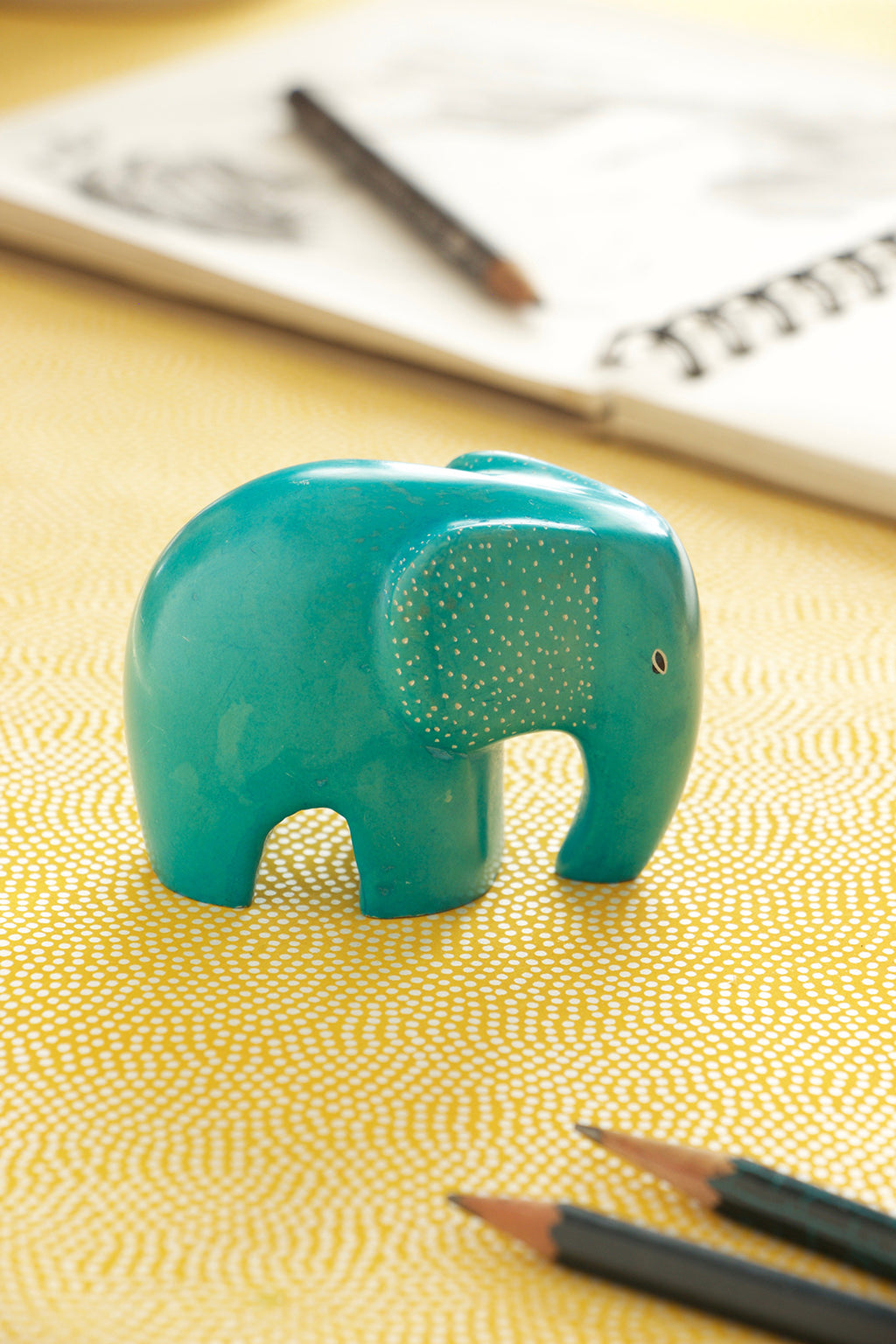 Aqua Bashful Elephant Soapstone Sculpture Default Title