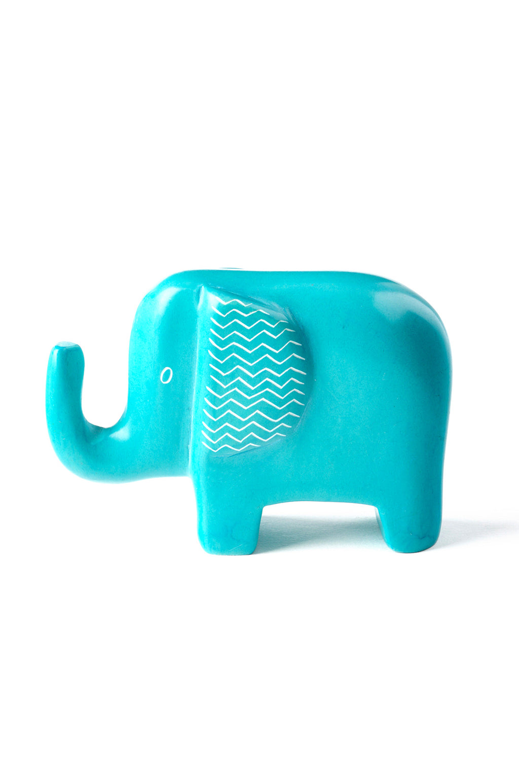 Aqua Blue Bashful Zig-Zag Elephant Soapstone Sculptures RM39C  Small Elephant