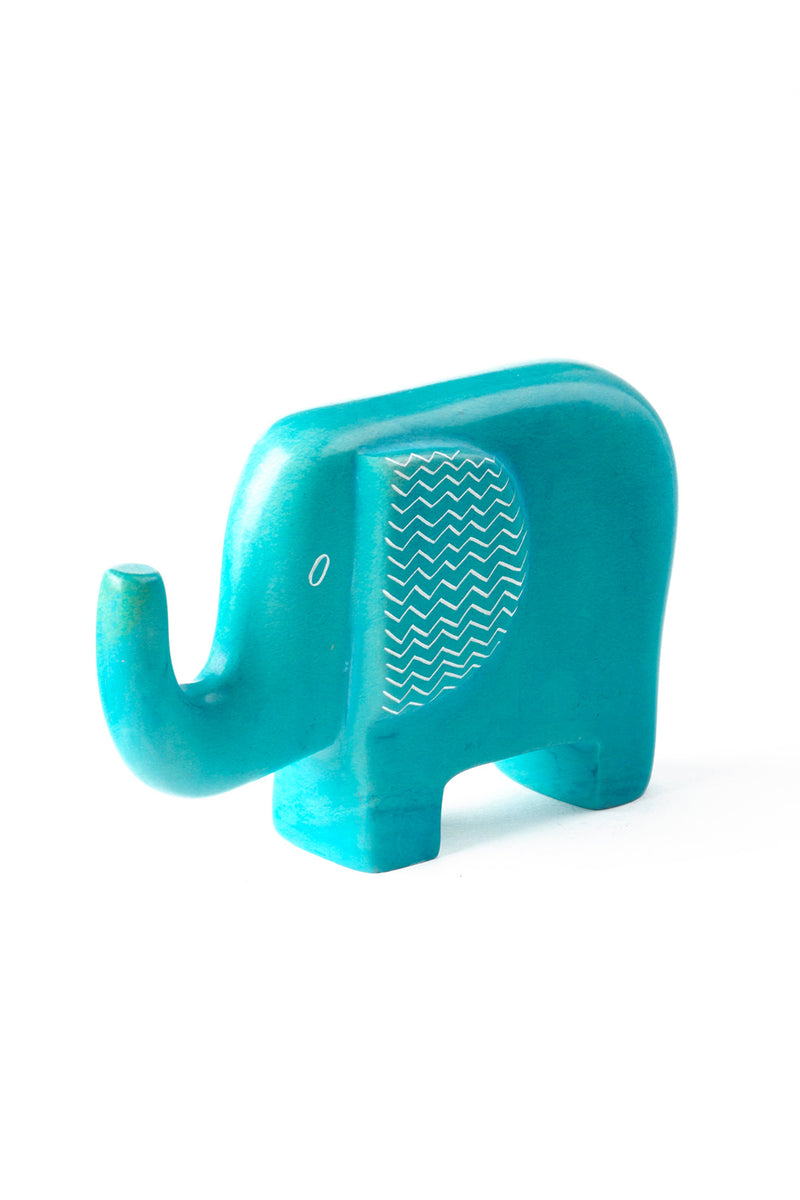 Aqua Blue Bashful Zig-Zag Elephant Soapstone Sculptures RM39C  Small Elephant