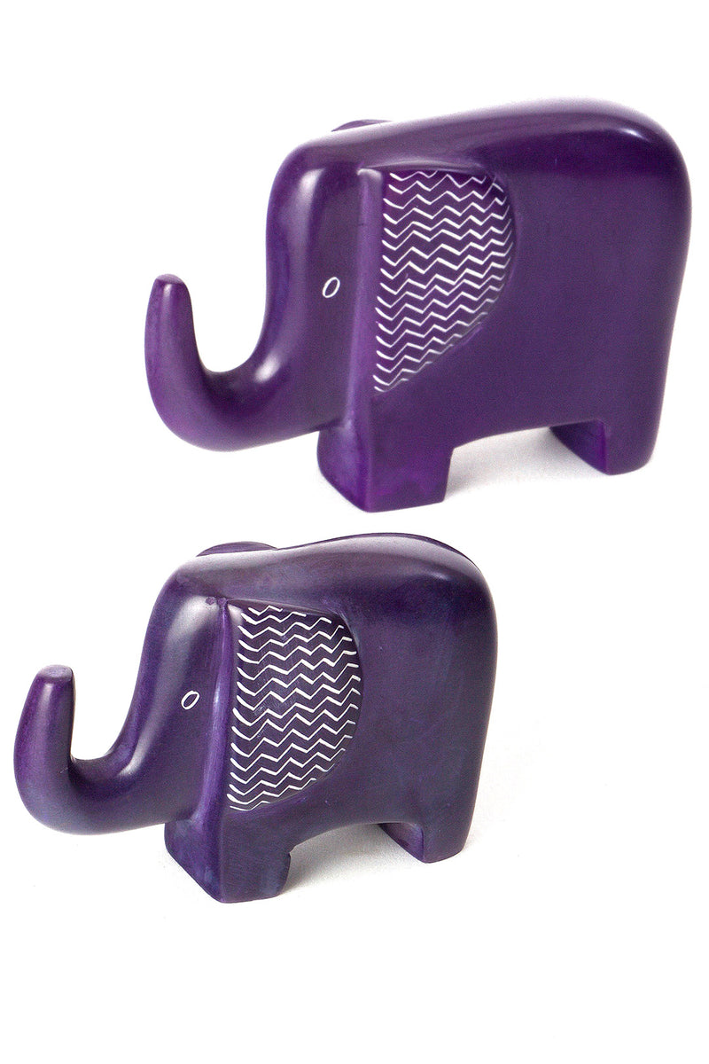 Purple Bashful Zig-Zag Elephant Soapstone Sculptures