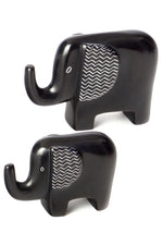 Black Bashful Zig-Zag Elephant Soapstone Sculptures