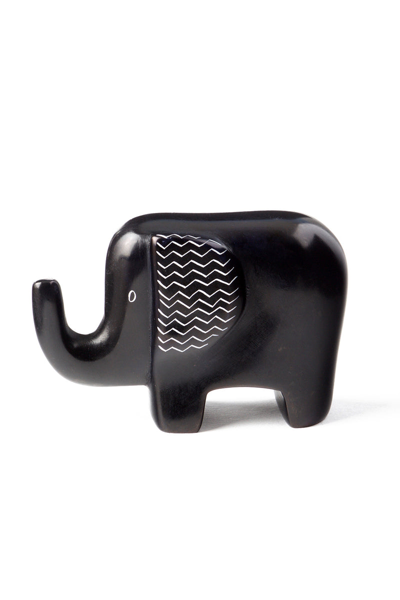 Black Bashful Zig-Zag Elephant Soapstone Sculptures RM39G  Small Elephant