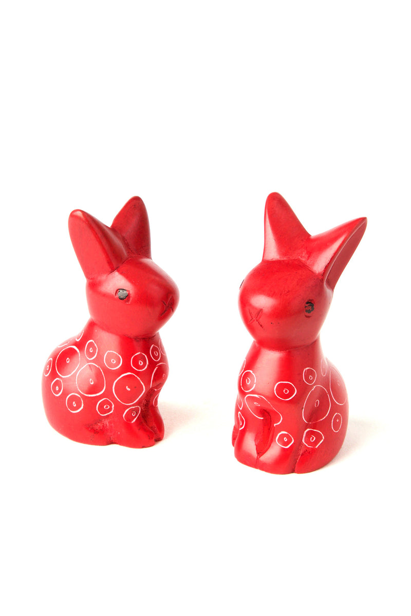 Set of Two Red Soapstone Baby Bunny Rabbits Default Title