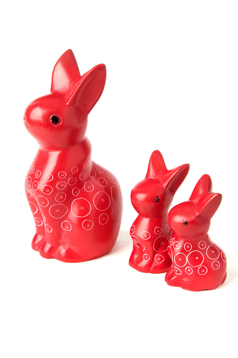 Set of Two Red Soapstone Baby Bunny Rabbits Default Title