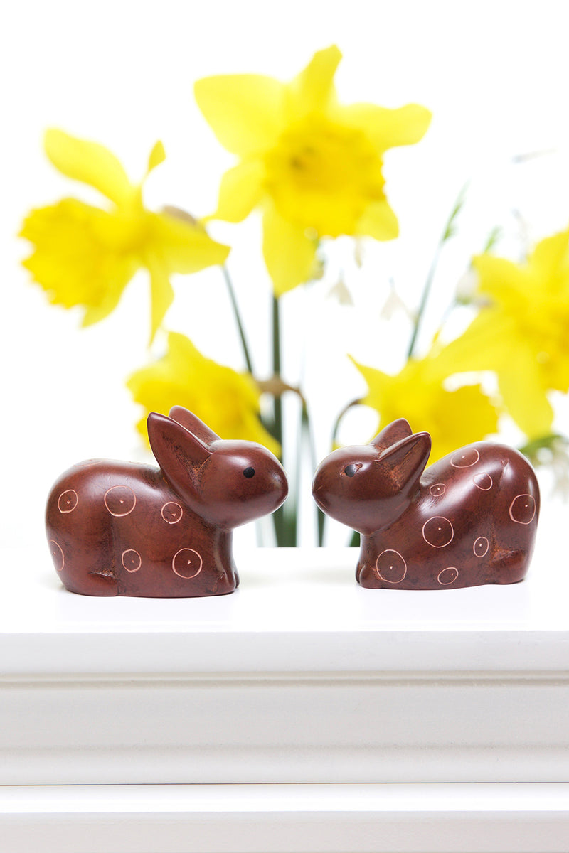 Set of Two Brown Soapstone Baby Bunny Rabbits Default Title