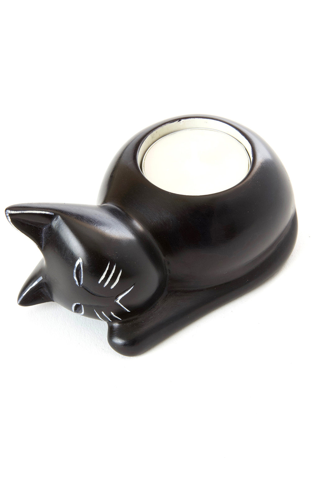Black Soapstone Cozy Cat Tea Light Candle Holder Default Title