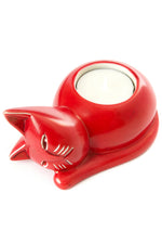 Red Soapstone Cozy Cat Tea Light Candle Holder Default Title