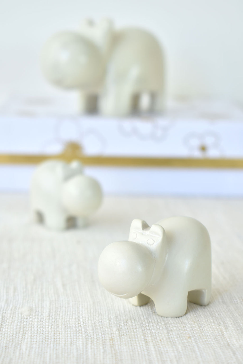 Set of 6 Natural Soapstone Mini Hippo Sculptures
