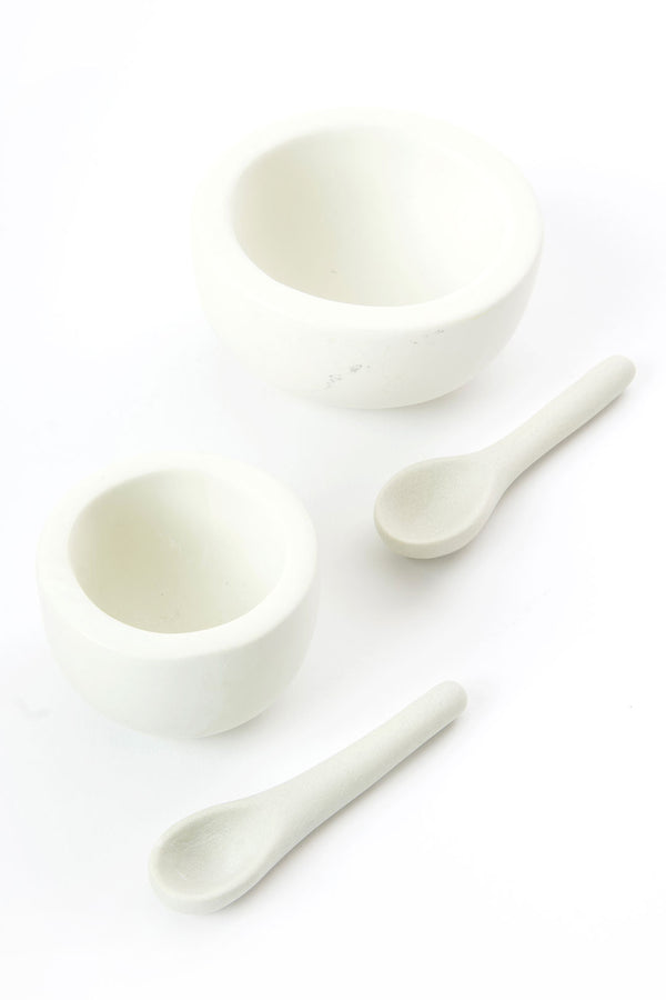 SET OF 2 White Soapstone Salt Cups and Spoons