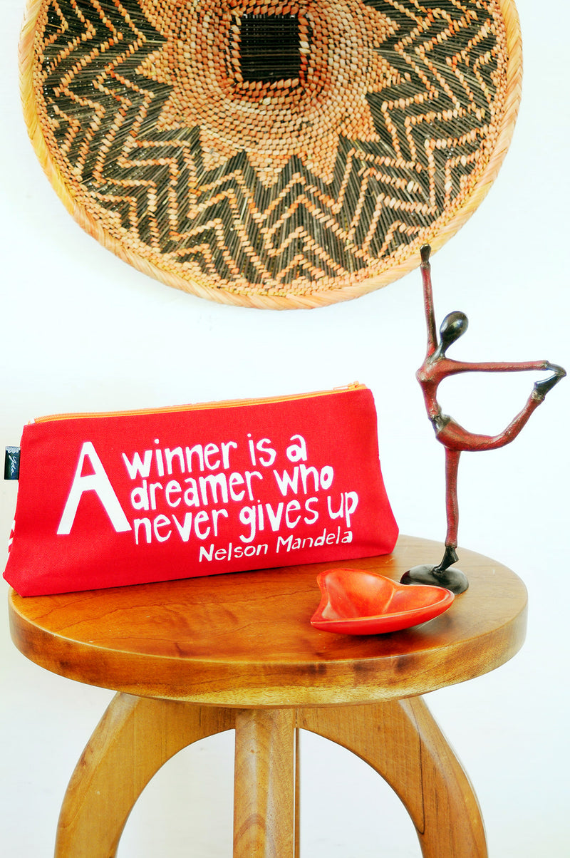 Red <i>A Winner is a Dreamer</i> 12" Mandela Pouch