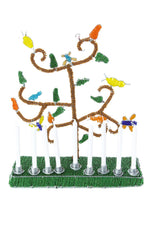 African Tree of Life Beaded Hanukkah Menorah with Green Base