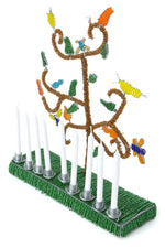 African Tree of Life Beaded Hanukkah Menorah with Green Base