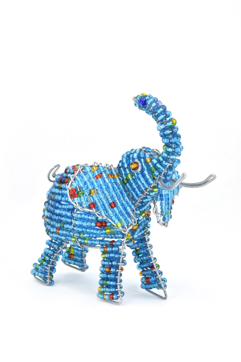 Patmore's Aqua Blue Beaded Elephant Sculpture