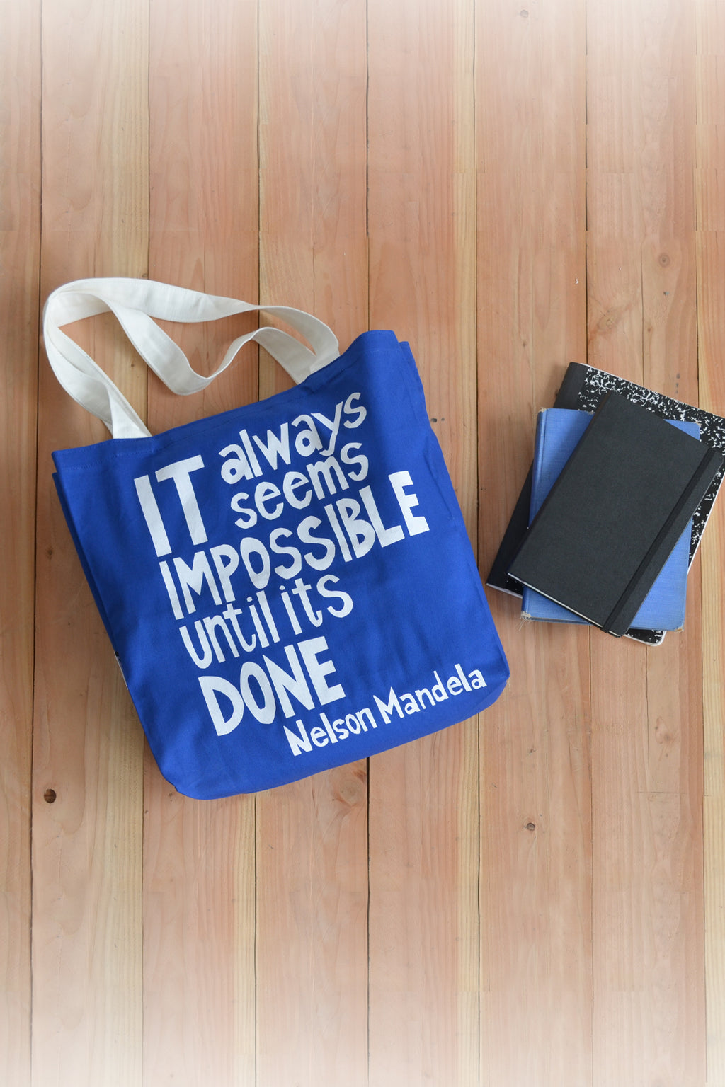 Blue <i>Impossible Until Done</i> Mandela Tote Bag