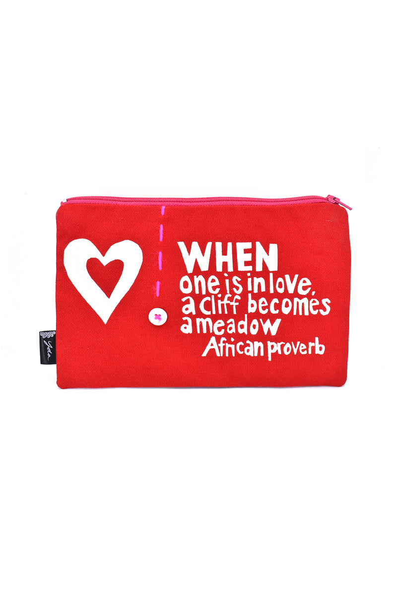 Red <i>When is One is in Love</i> 8" African Proverb Pouch