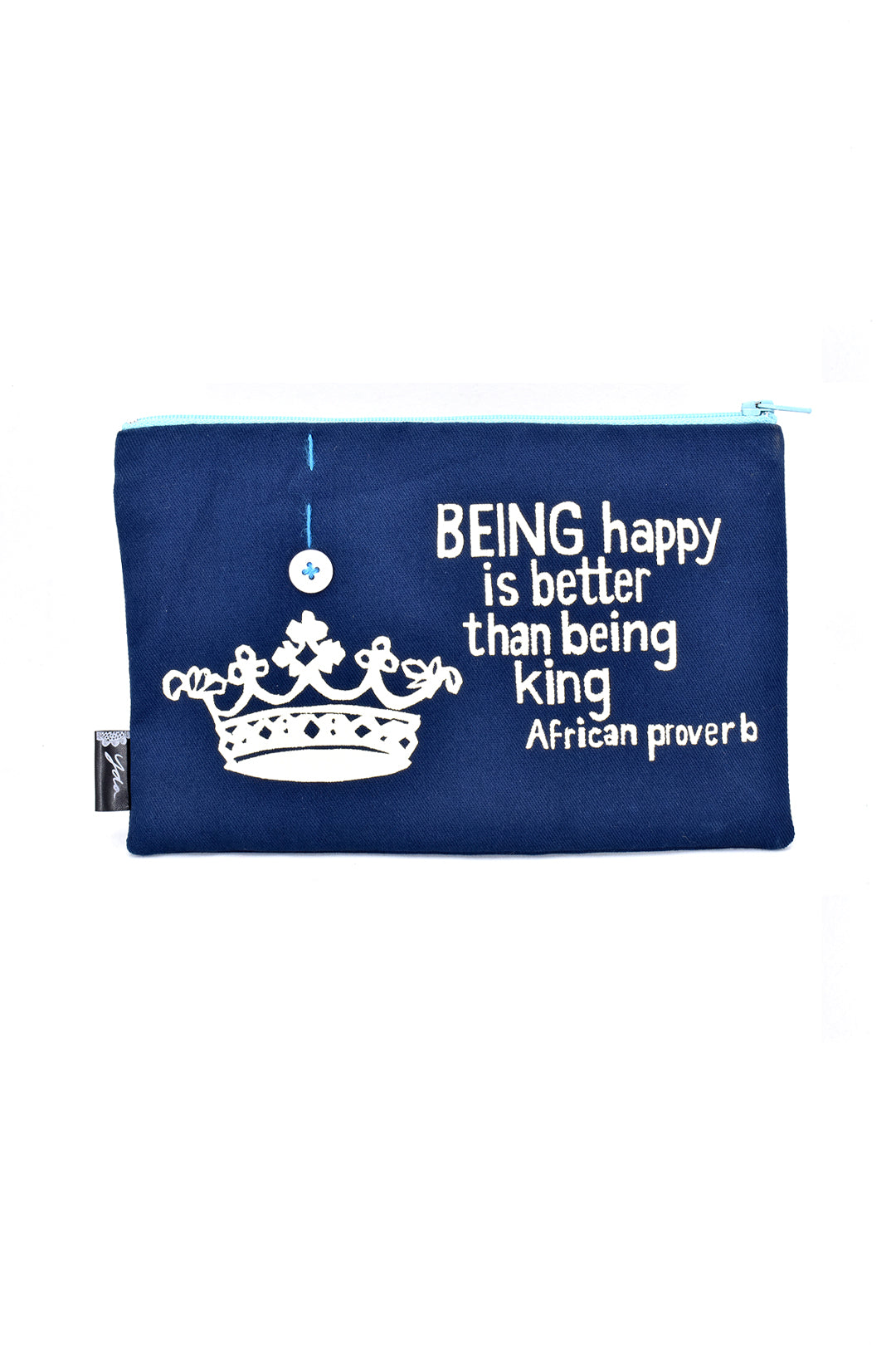 Blue <i>Being Happy is Better</i> 8" African Proverb Pouch