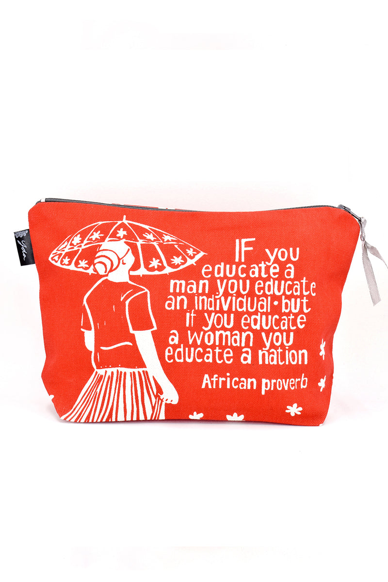 Orange <i>Educate a Woman</i> African Proverb Purse