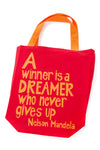 Red <i> A Winner is a Dreamer </i> Mandela Tote Bag