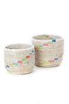 Set of Two Striped White Floral Baskets Default Title