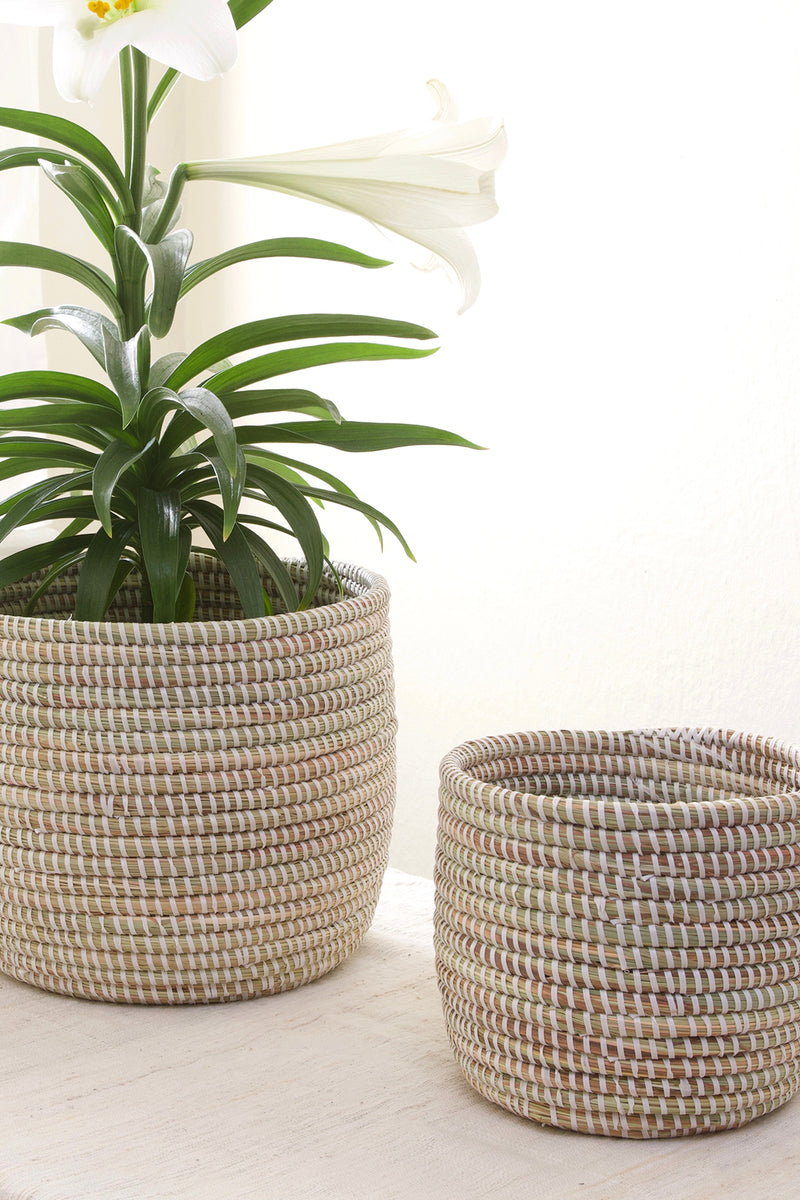 Set of Two Solid White Floral Baskets Default Title