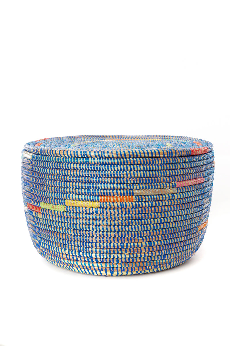 Blue Flat Top Storage Basket with Colorful Spiral