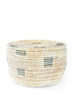 White Flat Top Storage Basket with Silver Squares