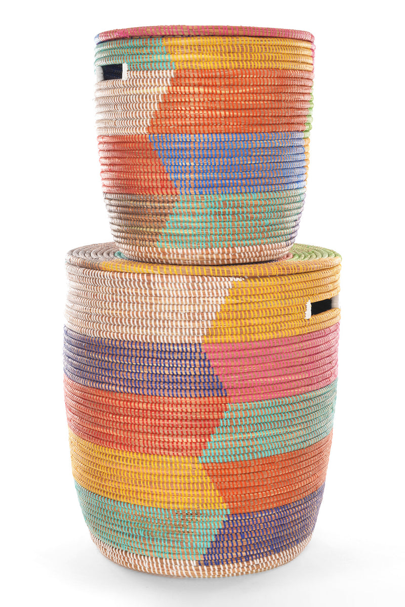 Set of Two Rainbow Herringbone Sahara Hamper Baskets