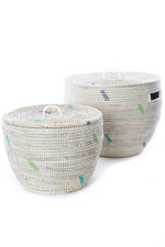 Set of Two Green and Blue Dash Nesting Baskets with Lids